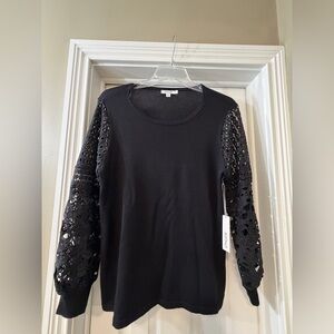 Chico Black sweater with lace sleeve